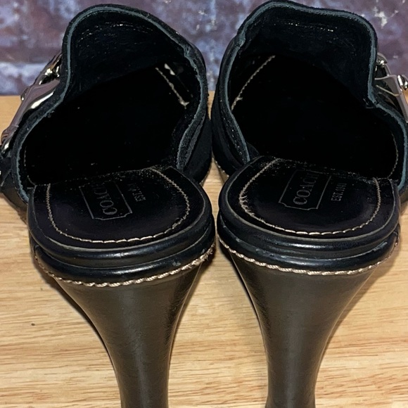 COACH Cleo Black Suede Platform Clip & Ring Clogs Mules Heels Size 7.5B Shoes - Picture 7 of 14